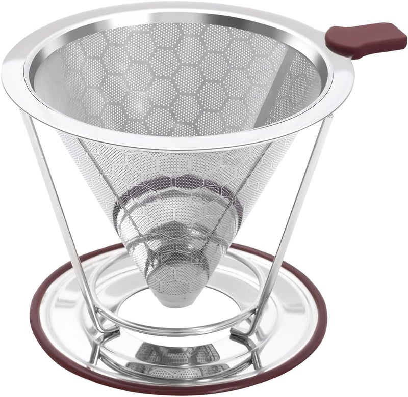 HAPYHOOM Pour Over Coffee Dripper Stainless Steel Coffee Filter Metal Cone Filter Paperless Reusable Single Cup Maker 1-2 Cup With Non-slip and Removable Cup Stand - Image 1